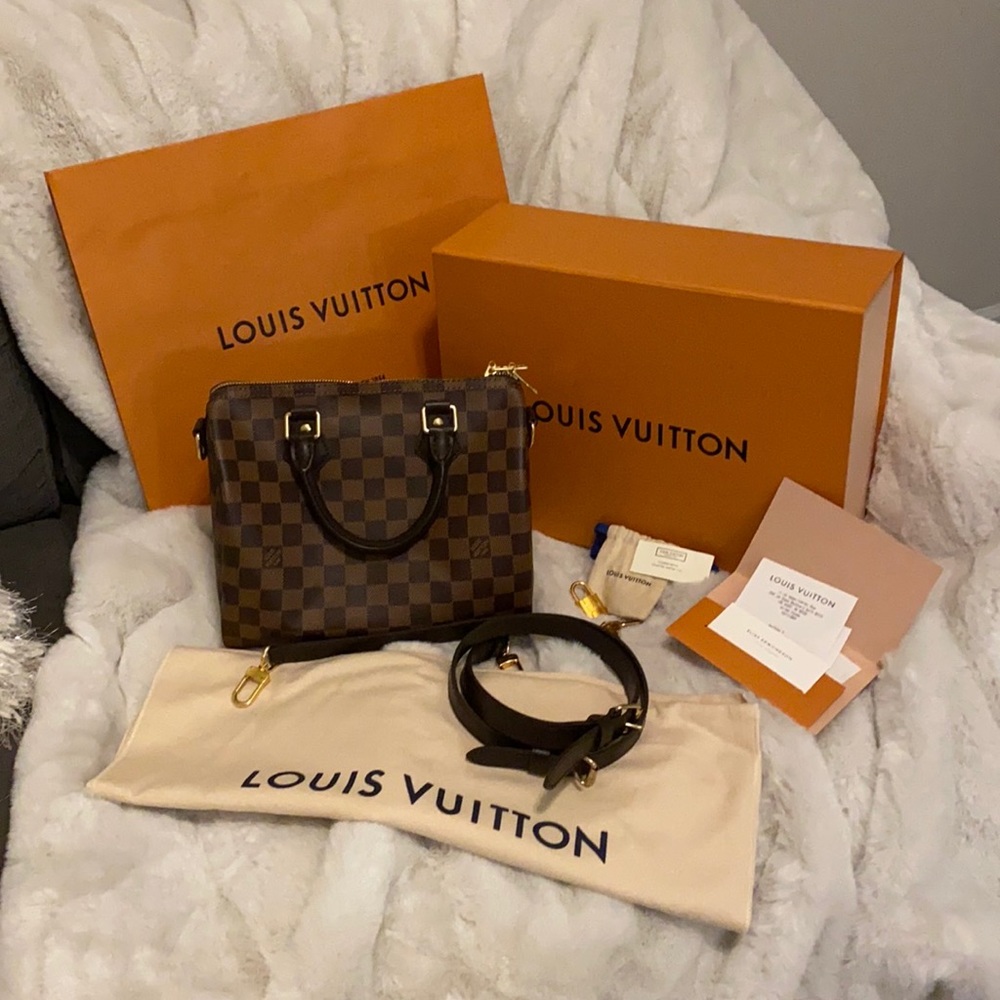 Like New Louis Vuitton Speedy 25 Bandouliere Damier Ebene N41368